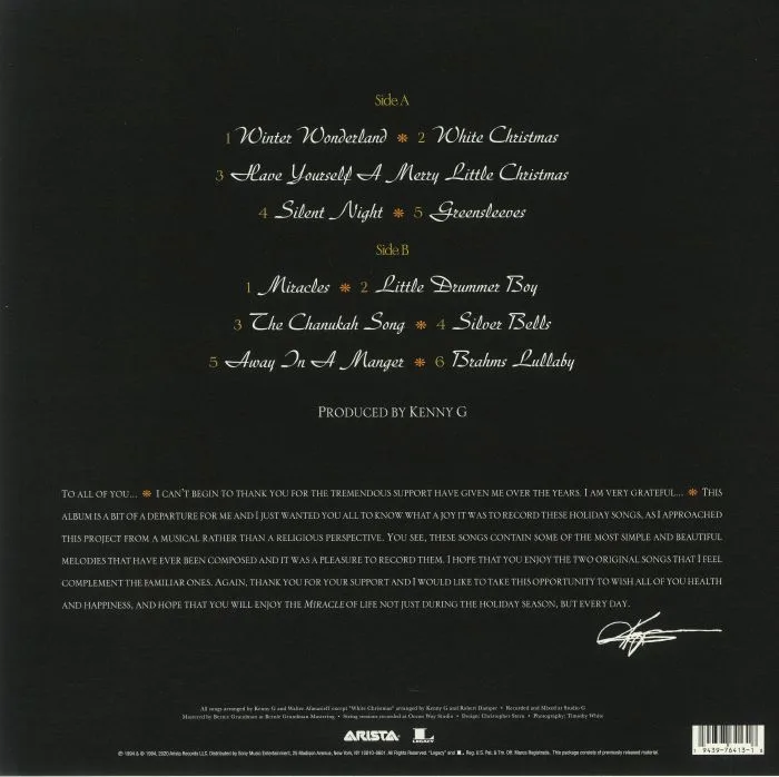 Back cover — KENNY G — Miracles: A Holiday Album