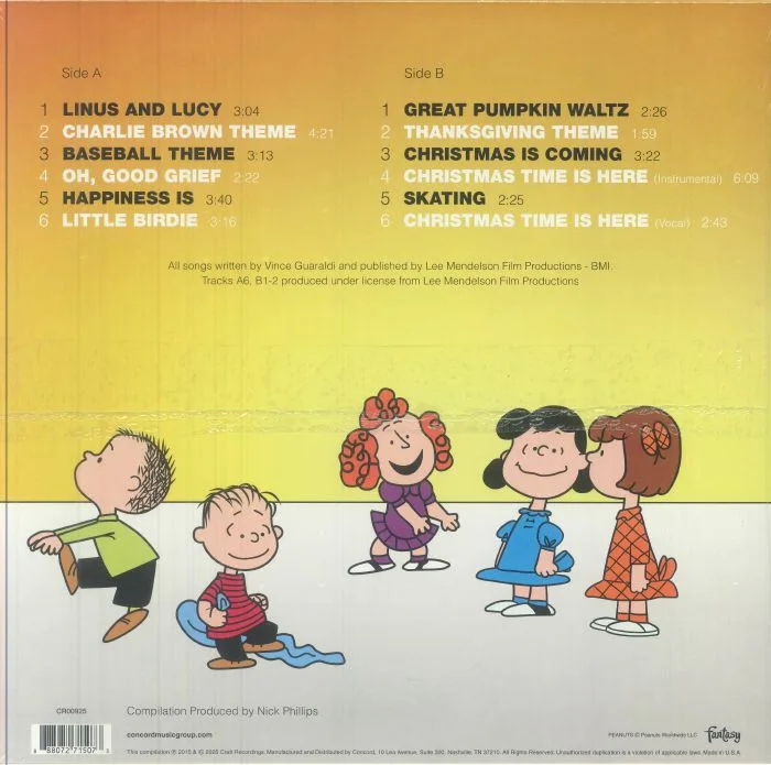 Обратная сторона обложки — VINCE GUARALDI TRIO — Peanuts Greatest Hits (75th Anniversary Edition)