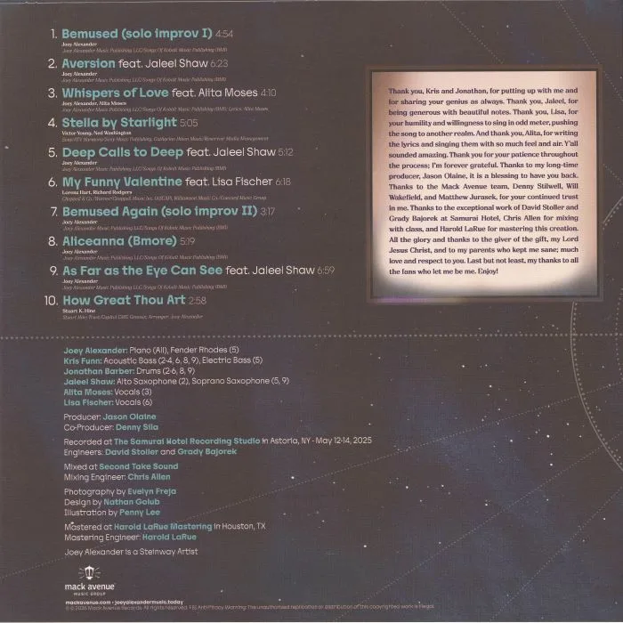 Back cover — Joey ALEXANDER — Celestial Keeper