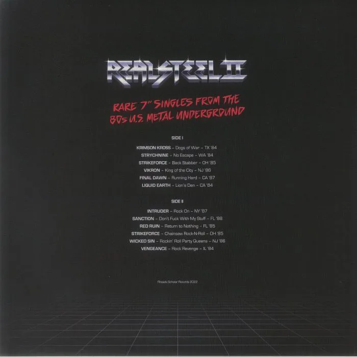 Back cover — VARIOUS — Real Steel II: Rare 7" Singles From The 80s US Metal Underground