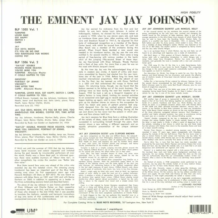 Обратная сторона обложки — JJ JOHNSON — The Eminent Jay Jay Johnson Vol 2 (Blue Note Classic Vinyl Edition) (mono)