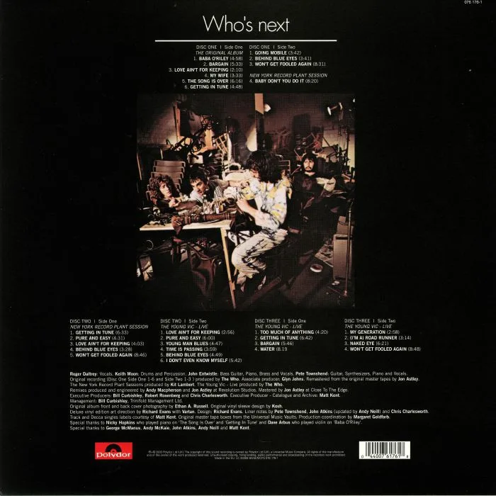 Back cover — The WHO — Who's Next