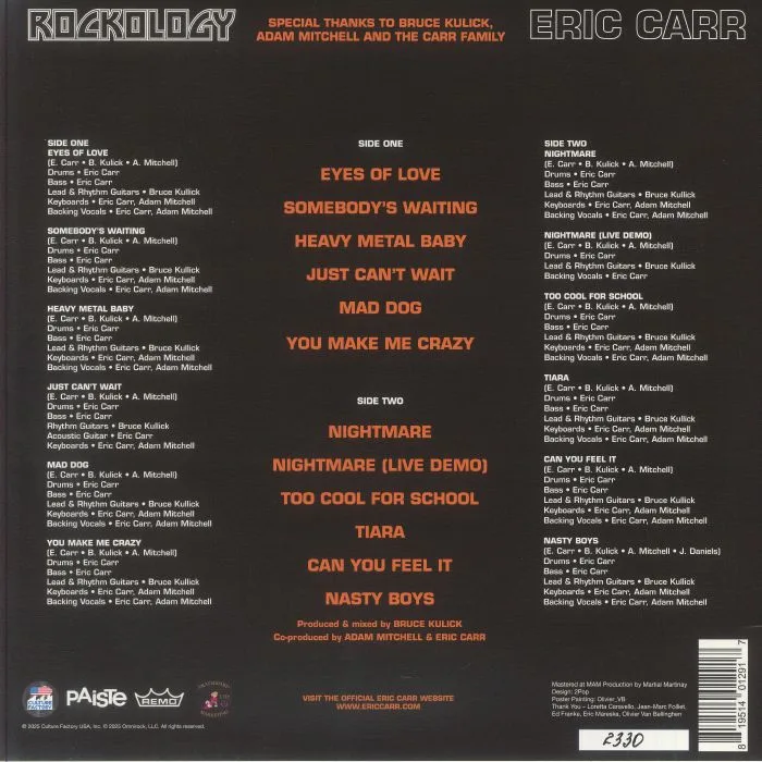 Back cover — Eric CARR — Rockology (reissue) (Record Store Day Black Friday RSD 2025)