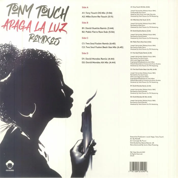 Обратная сторона обложки — Tony Touch — Apaga La Luz (Remixes) 2x12"