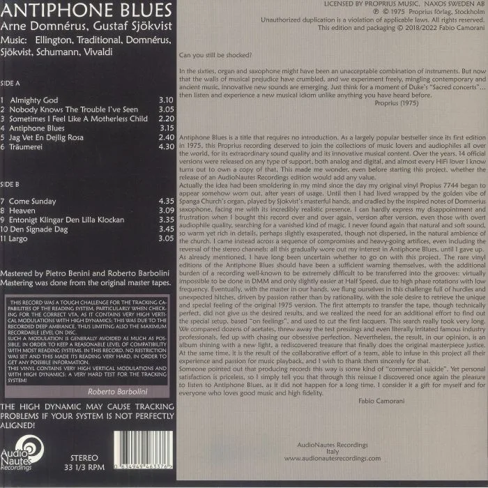 Back cover — Arne DOMNERUS — Antiphone Blues (remastered)