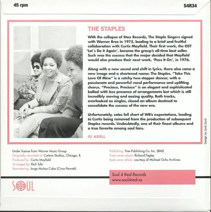 Back cover — The STAPLES — Take This Love Of Mine