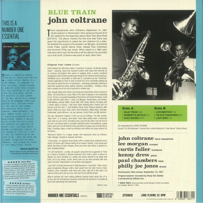 Back cover — John COLTRANE — Blue Train (reissue)