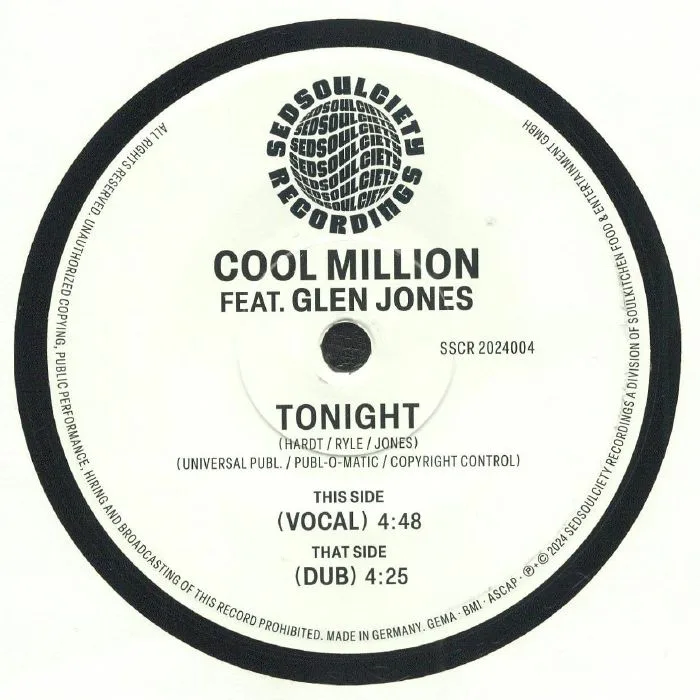 Лицевая сторона обложки — COOL MILLION feat GLENN JONES — Tonight