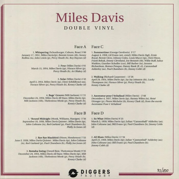 Обратная сторона обложки — Miles DAVIS — 1951-1959: The Essential Works