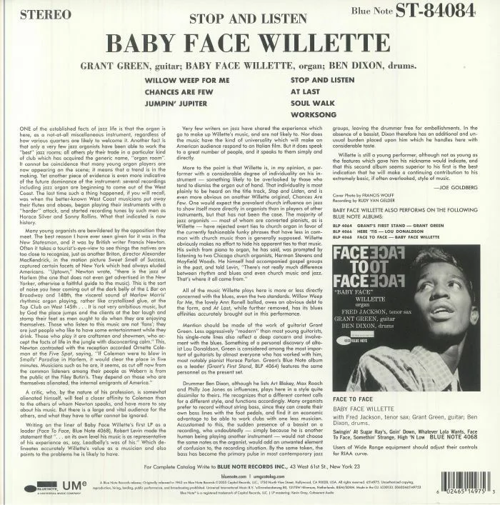 Back cover — BABY FACE WILLETTE — Stop & Listen (Blue Note Classic Vinyl Edition) (B-STOCK)