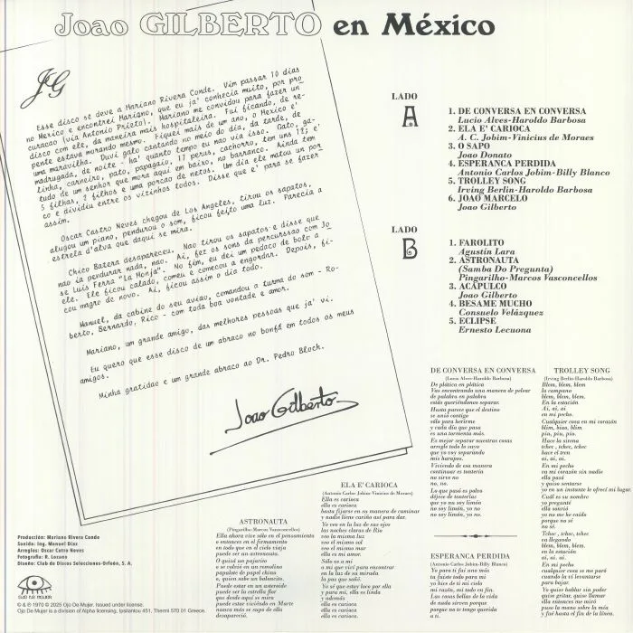 Back cover — Joao GILBERTO — En Mexico