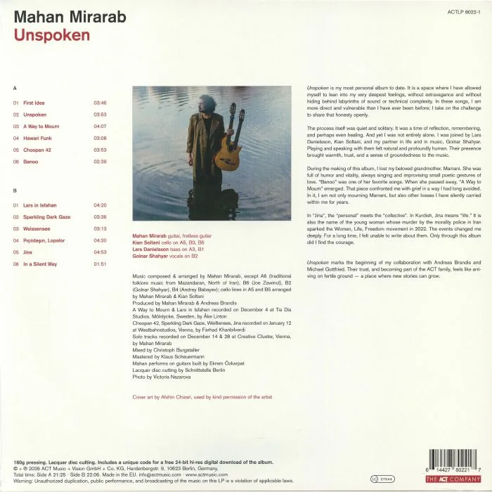 Обратная сторона обложки — Mahan MIRARAB — Unspoken