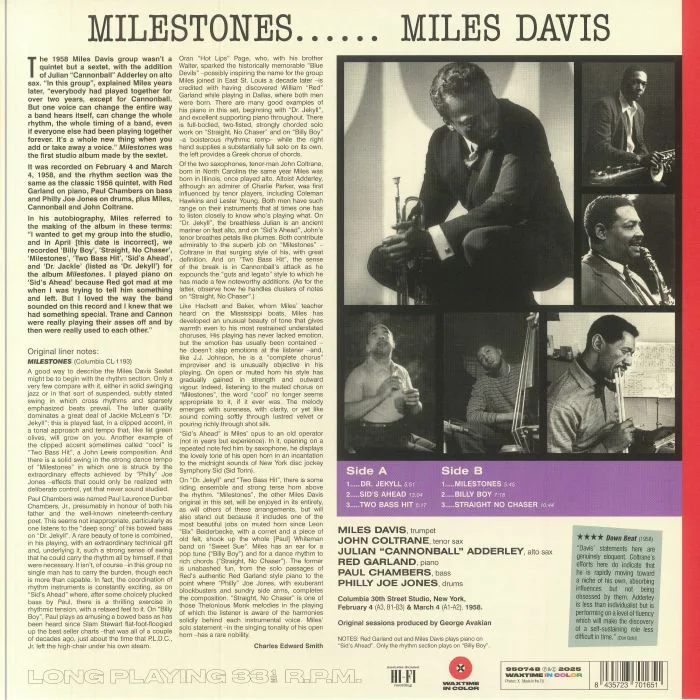 Обратная сторона обложки — Miles DAVIS — Milestones