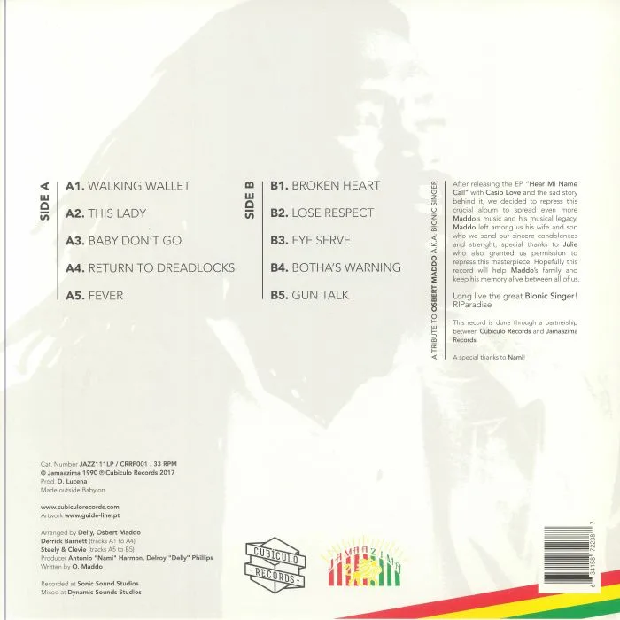 Обратная сторона обложки — BIONIC SINGER aka O MADDO — This Lady (reissue)