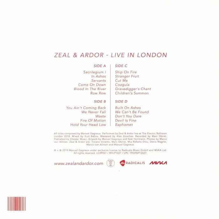 Back cover — ZEAL & ARDOR — Live In London