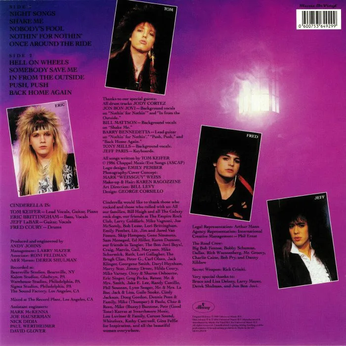 Back cover — CINDERELLA — Night Songs