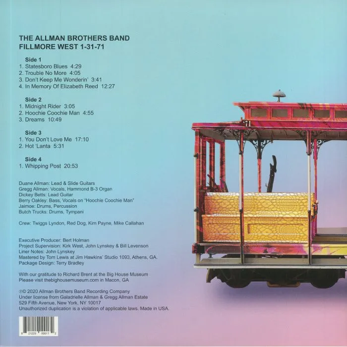 Обратная сторона обложки — The ALLMAN BROTHERS BAND — Fillmore West 1 / 31 / 71