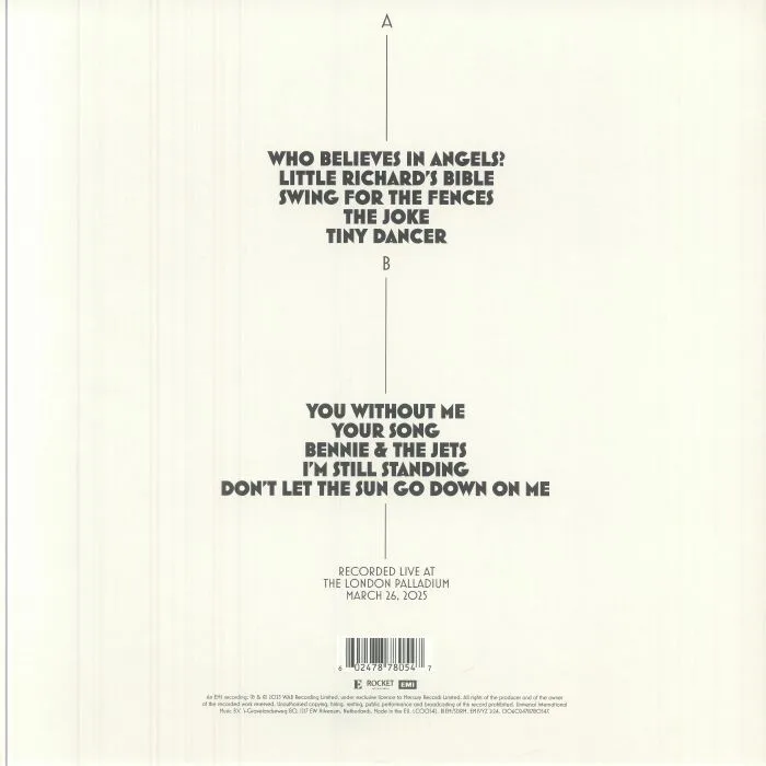 Back cover — Elton JOHN / BRANDI CARLILE — Who Believes In Angels? Live At The London Palladium (Record Store Day Black Friday RSD 2025)