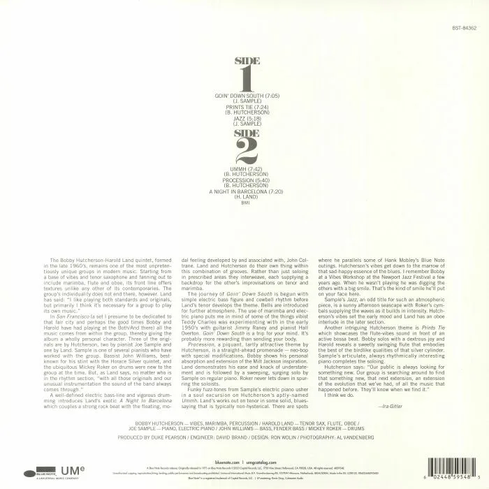 Обратная сторона обложки — Bobby HUTCHERSON — San Francisco (Classic Vinyl Series)