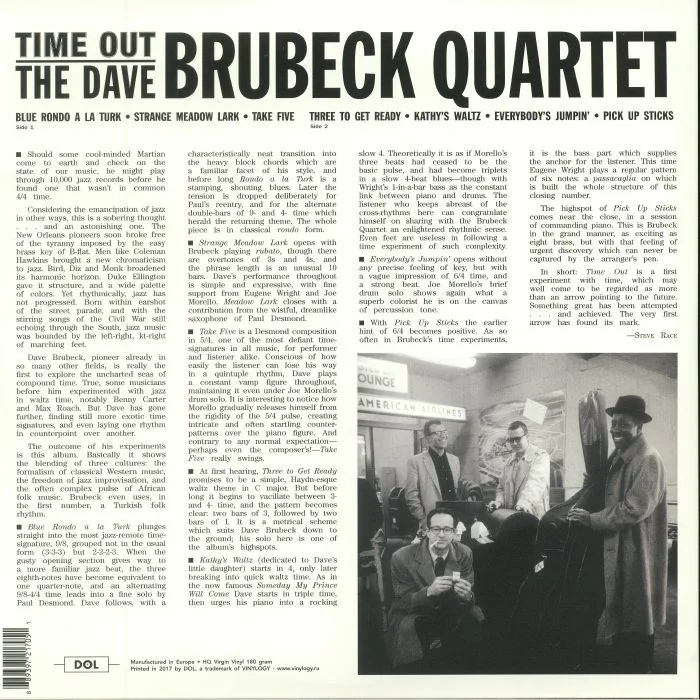 Обратная сторона обложки — DAVE BRUBECK QUARTET — Time Out (reissue)