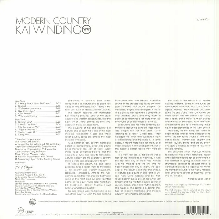 Back cover — Kai WINDING — Modern Country (Verve By Request Series)