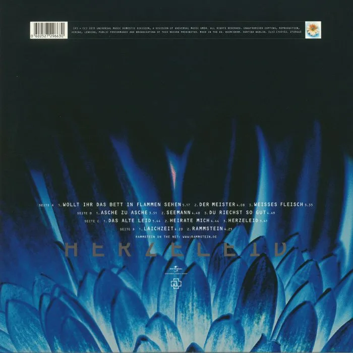 Back cover — RAMMSTEIN — Herzeleid (reissue)
