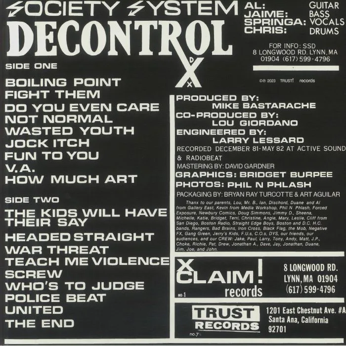 Обратная сторона обложки — SS DECONTROL aka SSD — The Kids Will Have Their Say (remastered)