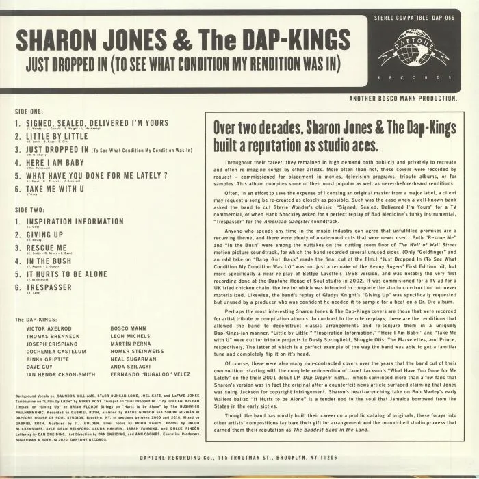 Back cover — Sharon JONES & THE DAP KINGS — Just Dropped In To See What Condition My Rendition Was In