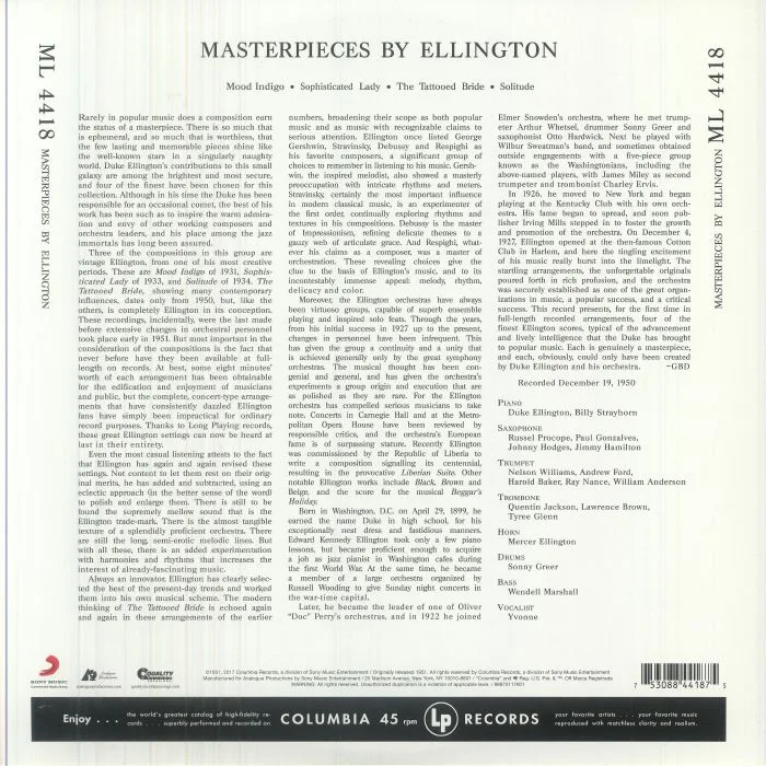 Back cover — Duke ELLINGTON & HIS ORCHESTRA — Masterpieces By Ellington (remastered)