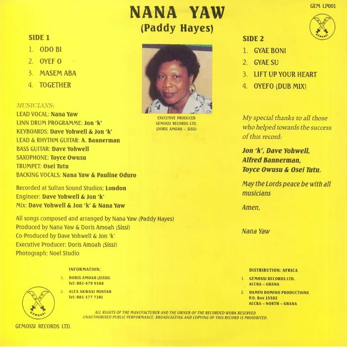 Обратная сторона обложки — NANA YAW aka PADDY HAYES — Odo Bi (warehouse find)