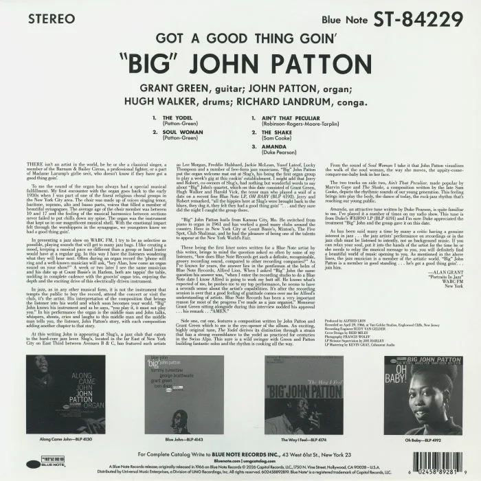 Back cover — Big John PATTON — Got A Good Thing Goin' (Tone Poet Series)
