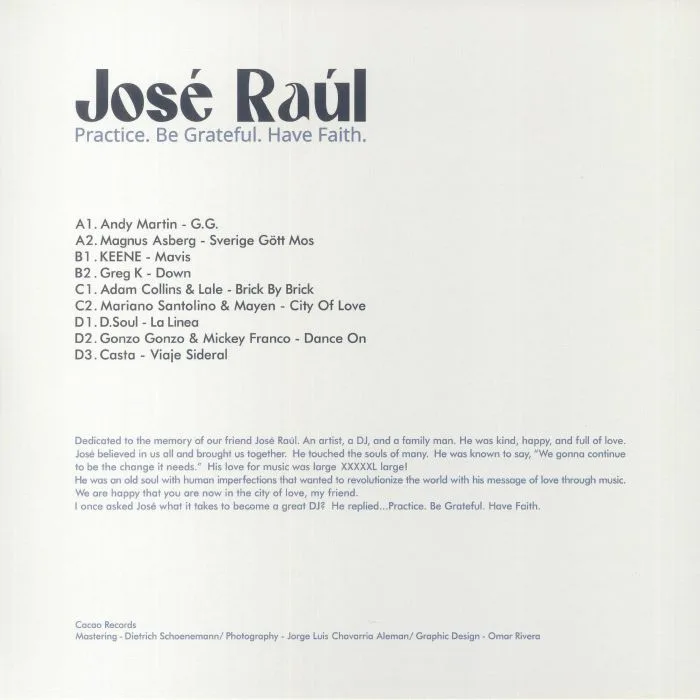 Back cover — JOSE RAUL / VARIOUS — Practice Be Grateful Have Faith