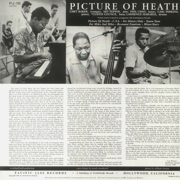 Back cover — CHET BAKER / ART PEPPER / PHIL URSO — Picture Of Heath