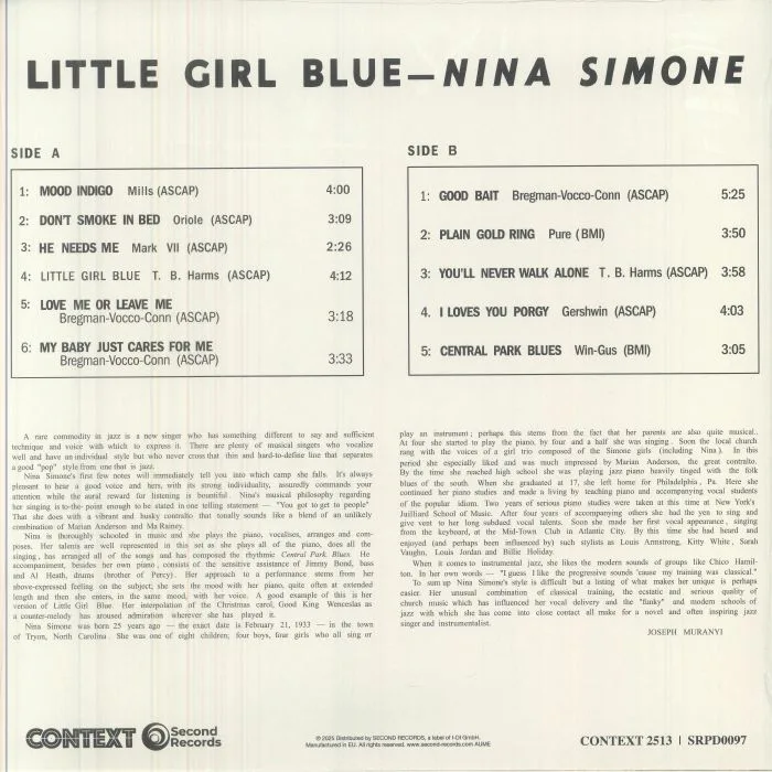 Обратная сторона обложки — Nina SIMONE — Little Girl Blue (reissue)