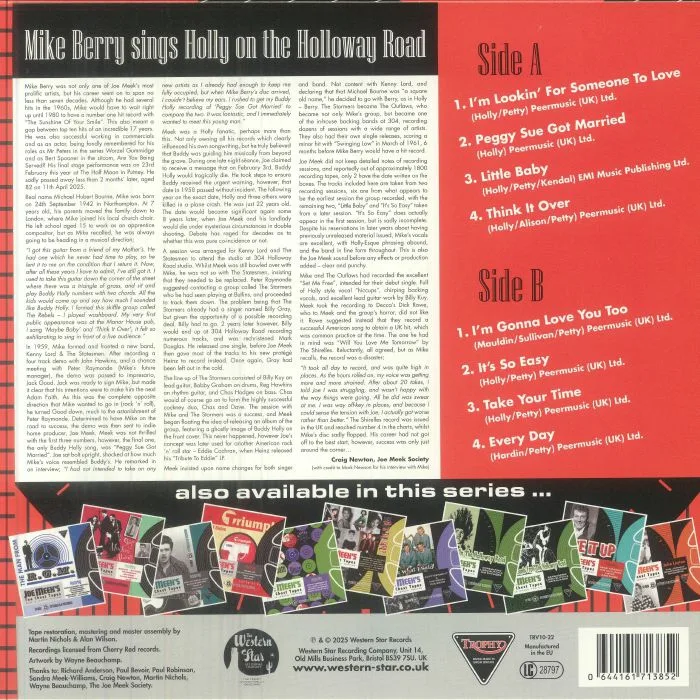 Back cover — Mike BERRY — Mike Berry Sings Holly On The Holloway Road: Joe Meek's Tea Chest Tapes
