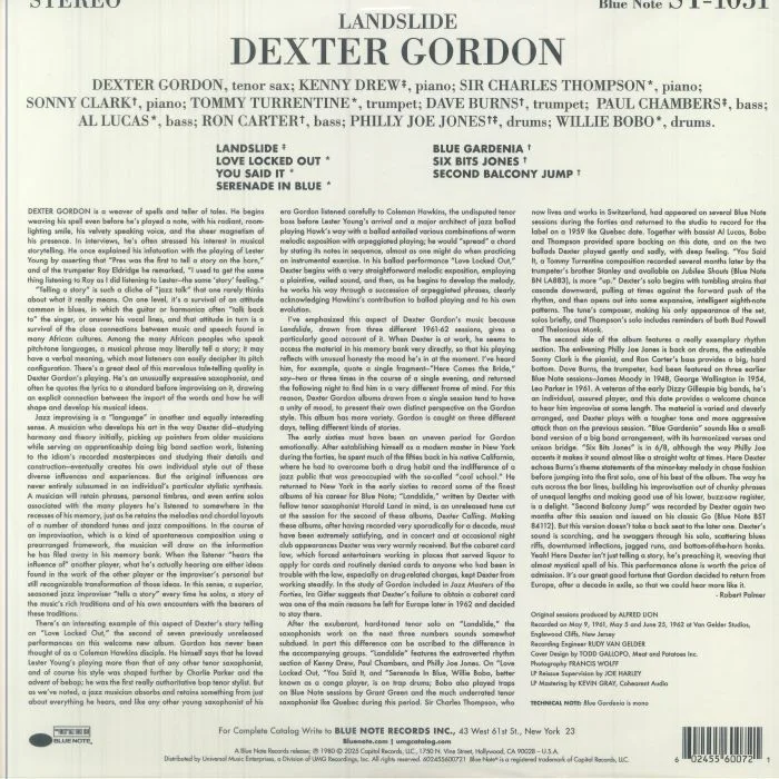 Обратная сторона обложки — Dexter GORDON — Landslide (Tone Poet Edition)