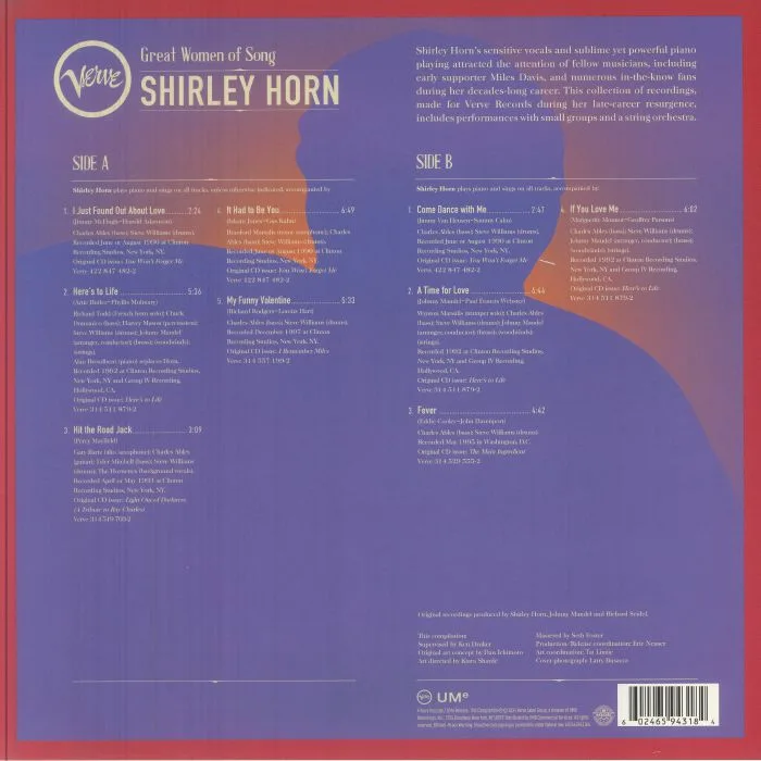 Back cover — Shirley HORN — Great Women Of Song: Shirley Horn