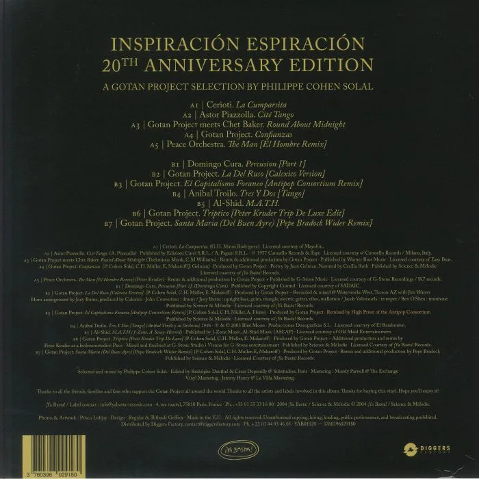 Back cover — GOTAN PROJECT / VARIOUS — Inspiracion Espiracion (20th Anniversary Edition) (Record Store Day RSD 2025)