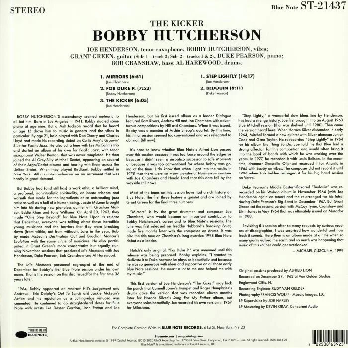 Обратная сторона обложки — Bobby HUTCHERSON — The Kicker (Tone Poet Series) (reissue)