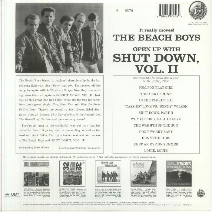 Back cover — BEACH BOYS — Shut Down Volume 2
