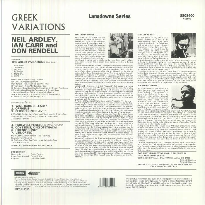 Обратная сторона обложки — Neil ARDLEY / IAN CARR / DON RENDELL — Greek Variations & Other Aegean Exercises (British Jazz Explosion Series)