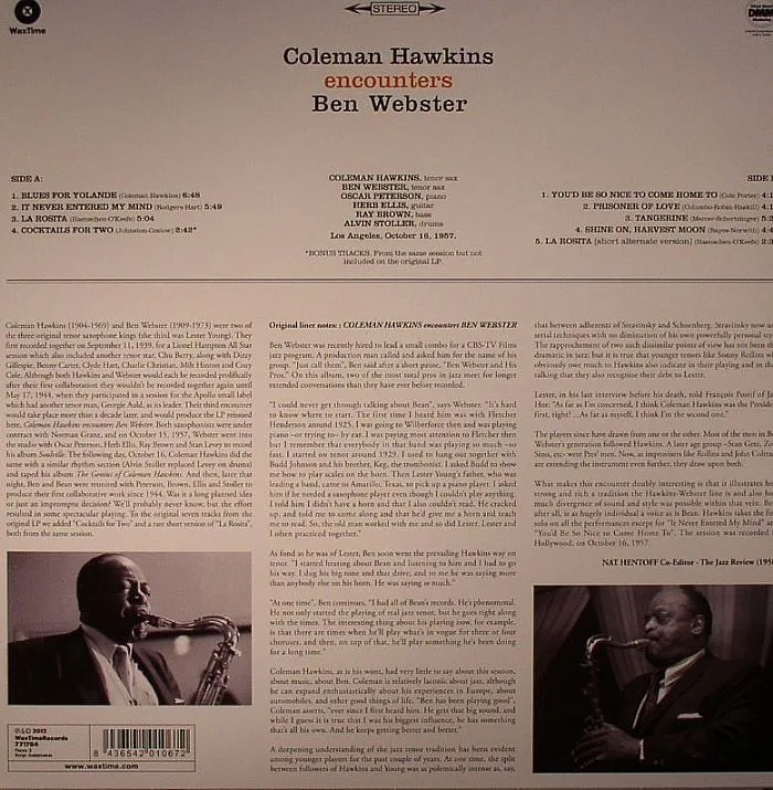 Back cover — Coleman HAWKINS — Encounters Ben Webster (stereo) (remastered)