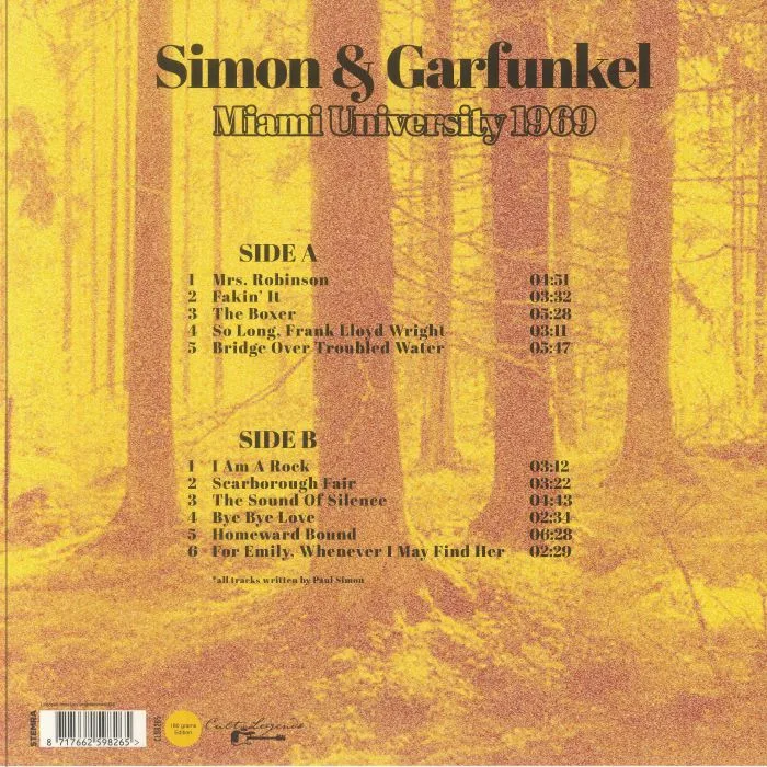 Обратная сторона обложки — SIMON & GARFUNKEL — Miami University 1969