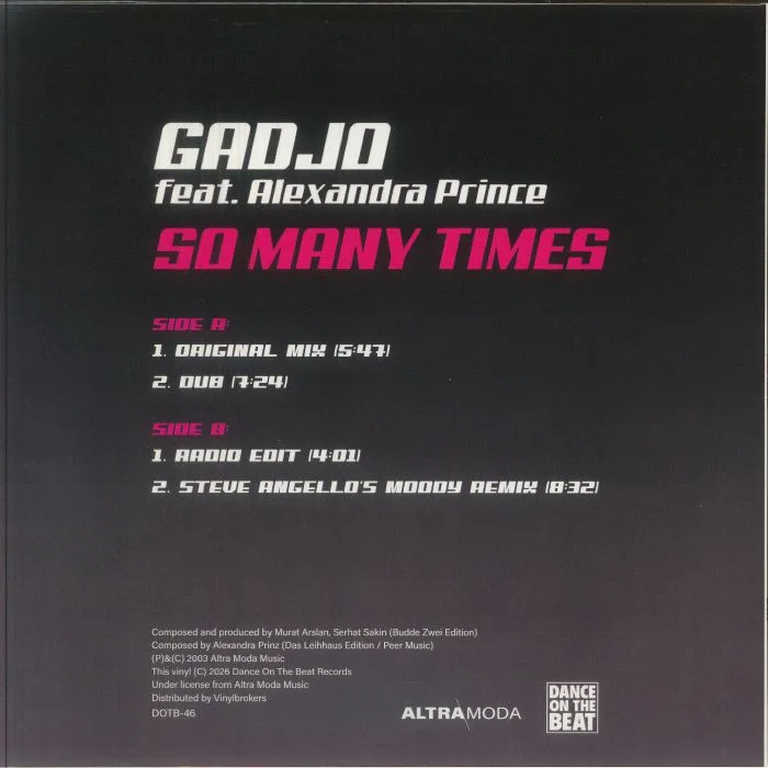 Обратная сторона обложки — GADJO feat ALEXANDRA PRINCE — So Many Times (reissue)