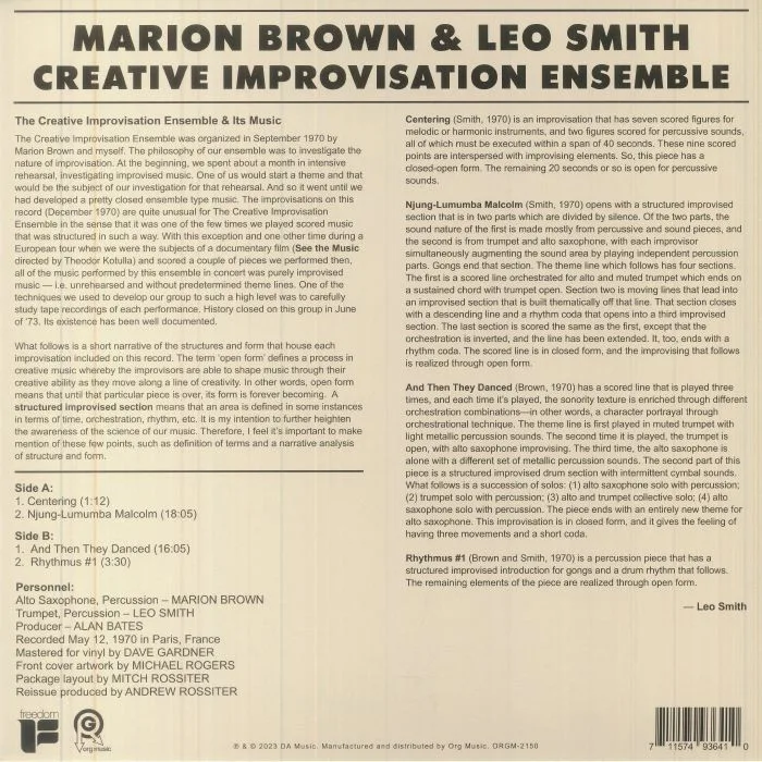 Back cover — Marion BROWN / LEO SMITH — Creative Improvisation Ensemble (Record Store Day RSD Black Friday 2023)