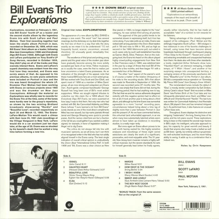 Back cover — BILL EVANS TRIO — Explorations (Collector's Edition) (remastered) (reissue)
