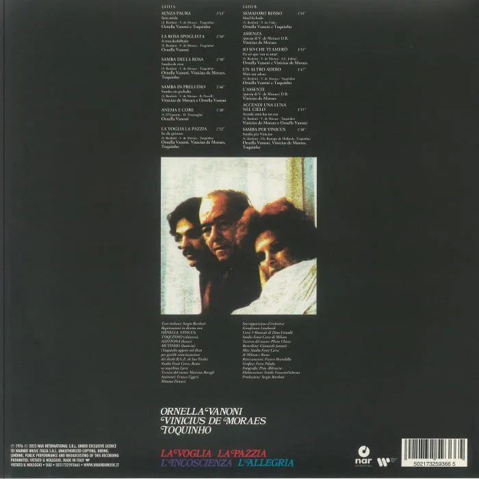 Обратная сторона обложки — Ornella VANONI / VINICIUS DE MORAES / TOQUINHO — La Voglia La Pazzia L'Incoscienza L'Allegria (reissue)