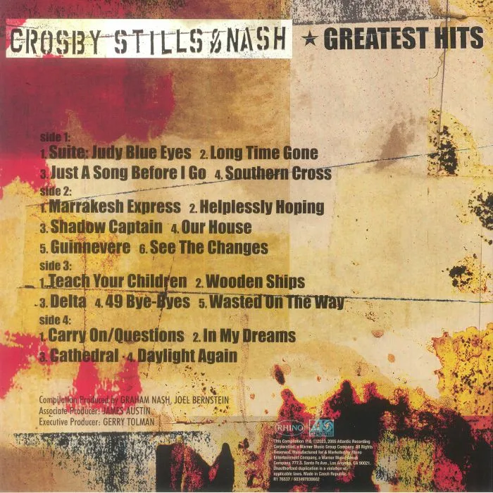 Обратная сторона обложки — CROSBY STILLS & NASH — Greatest Hits (reissue)