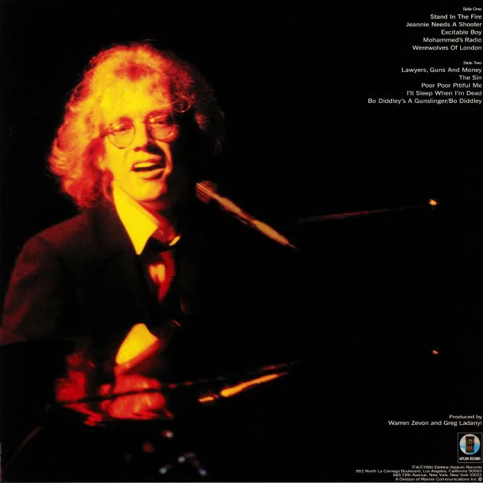 Back cover — Warren ZEVON — Stand In The Fire (reissue)