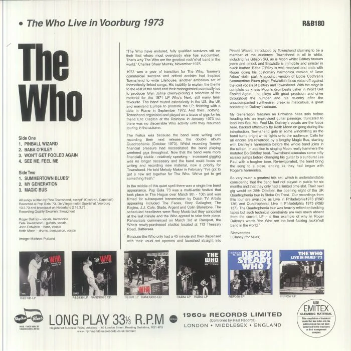 Back cover — The WHO — Live In Voorburg 1973